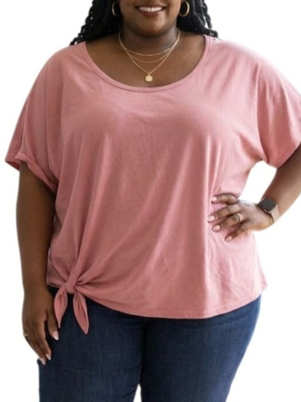 Pro Player Plus Size 3X Top Pink Side Tie Scoop Neck Short Sleeve Tee Casual